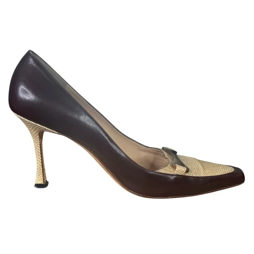 Vintage Manolo Blahnik Women's Brown Leather Pumps Size 38.5 US 7.5